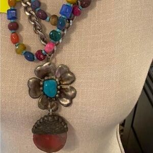 Art by Amy colorful beaded necklace with silver chain as well. Nice pendant, NEW